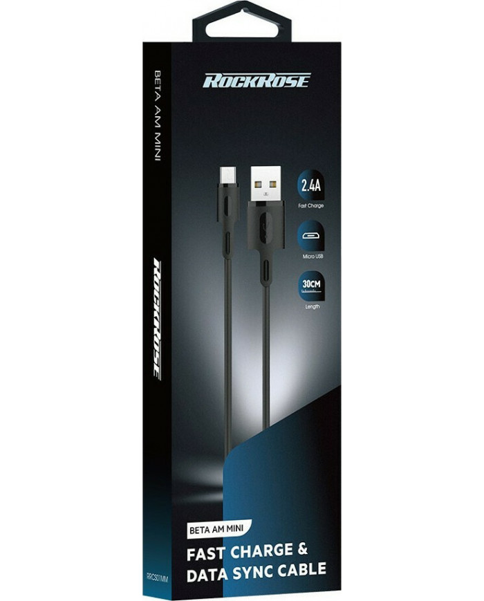 Rockrose Regular USB 2.0 to micro USB Cable Μαύρο 0,3m