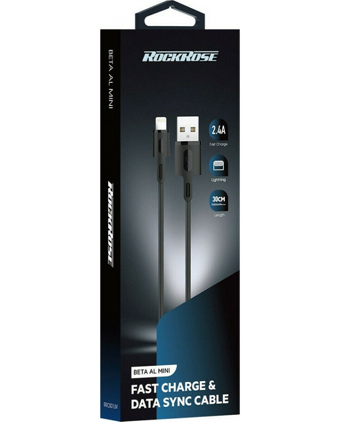 Rockrose Regular USB to Lightning Cable Μαύρο 0.3m