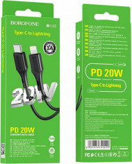 Borofone BX49 Cool USB 2.0 Cable USB-C male - Lightning Μαύρο 1m