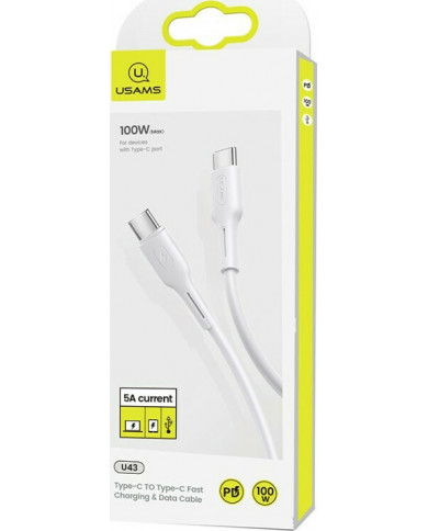 Usams U43 100W Regular USB 2.0 Cable USB-C male - USB-C male Λευκό 1.2m