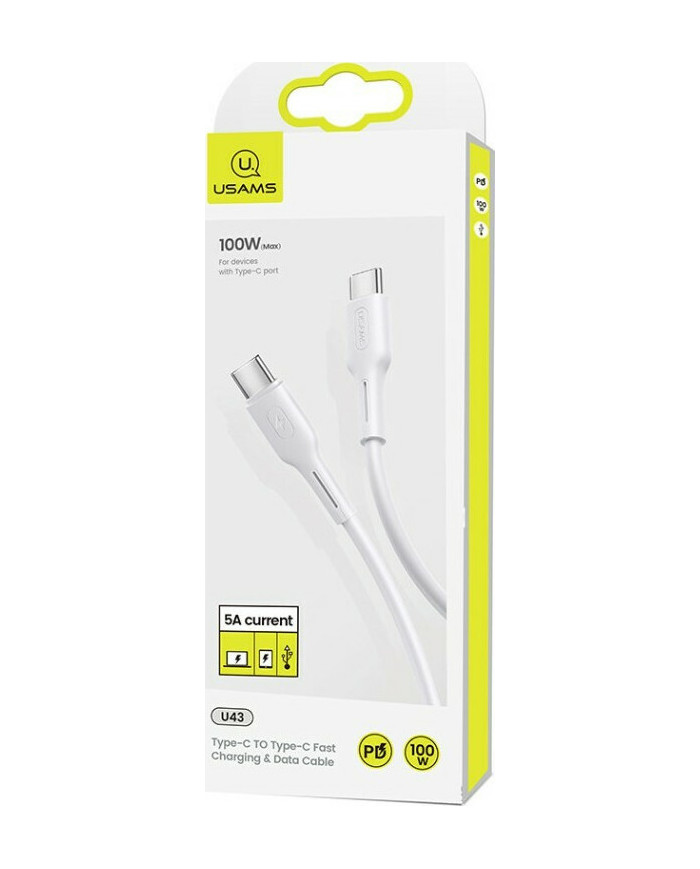 Usams U43 100W Regular USB 2.0 Cable USB-C male - USB-C male Λευκό 1.2m