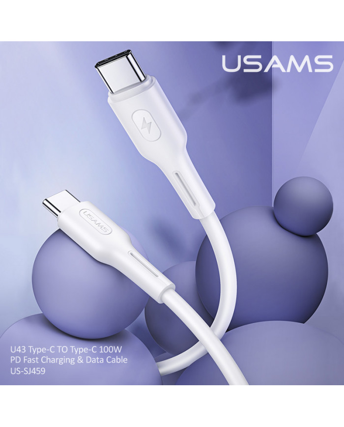 Usams U43 100W Regular USB 2.0 Cable USB-C male - USB-C male Λευκό 1.2m