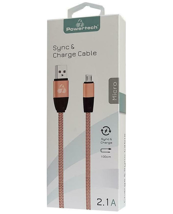 Powertech Flat USB 2.0 to micro USB Cable Χρυσό 1m