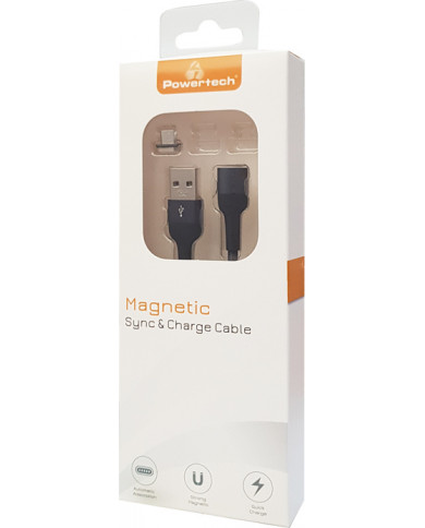 Powertech Braided / Magnetic USB 2.0 to micro USB Cable Μαύρο 1m