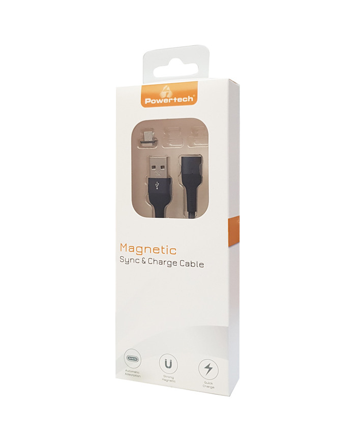 Powertech Braided / Magnetic USB 2.0 to micro USB Cable Μαύρο 1m