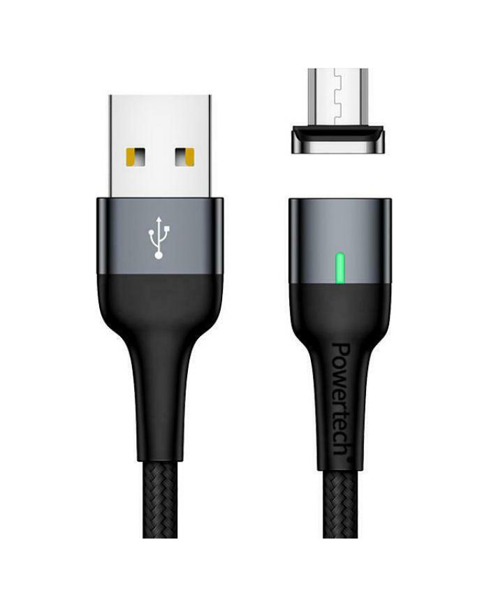 Powertech Braided / Magnetic USB 2.0 to micro USB Cable Μαύρο 1m