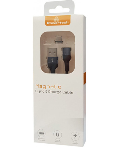 Powertech Magnetic USB 2.0 Cable USB-C male - USB-A male Μαύρο 1m