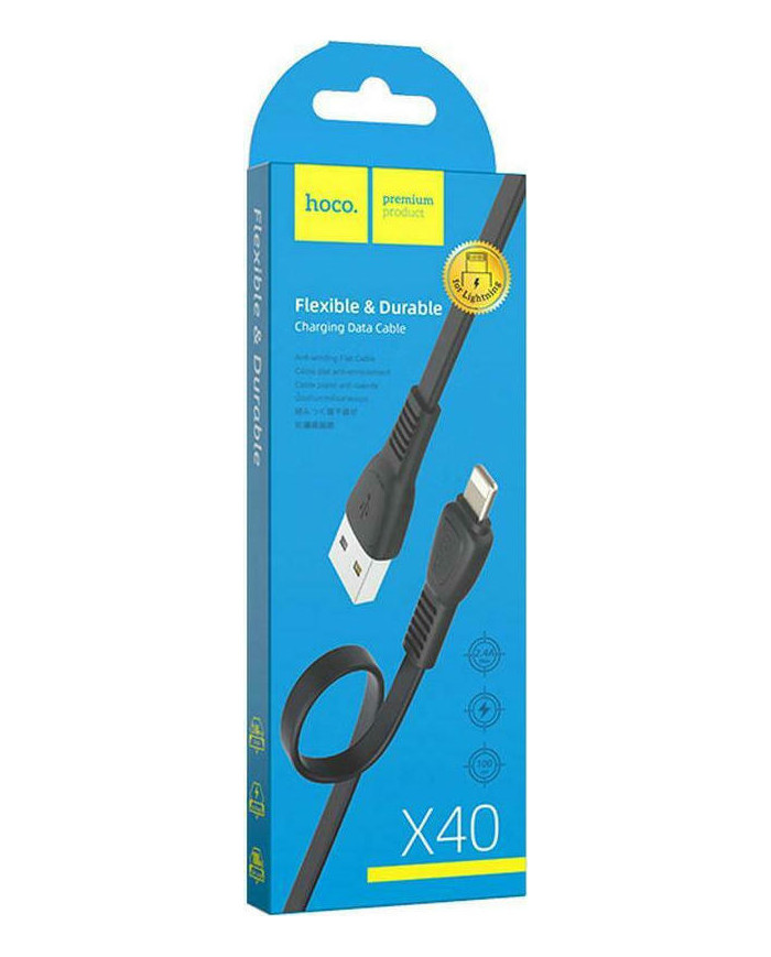 Hoco Flat USB to Lightning Cable Μαύρο 1m Hoco Flat USB to Lightning Cable Μαύρο 1m