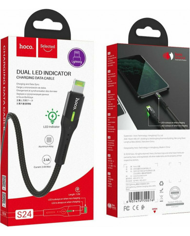 Hoco S24 Braided / LED USB to Lightning Cable Μαύρο 1.2m Hoco S24 Braided / LED USB to Lightning Cable Μαύρο 1.2m