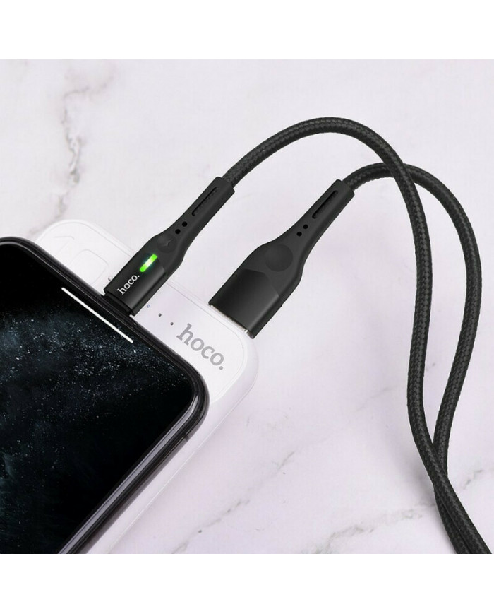 Hoco S24 Braided / LED USB to Lightning Cable Μαύρο 1.2m