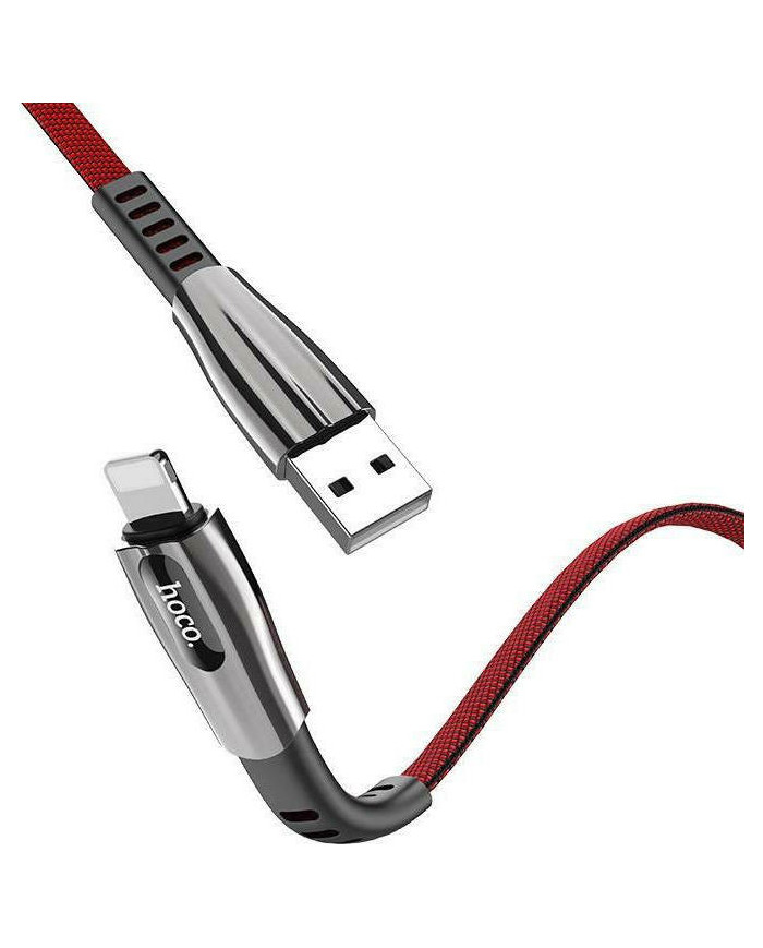 Hoco U70 Splendor Flat / LED USB to Lightning Cable Κόκκινο 1.2m