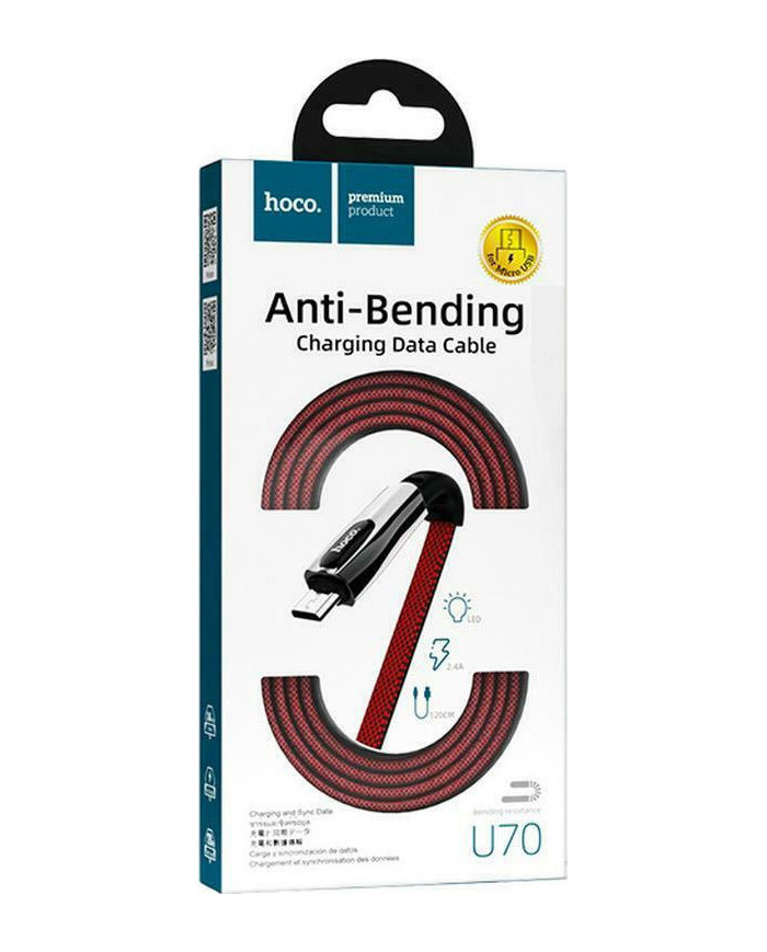 Hoco U70 Splendor Flat / LED USB to Lightning Cable Κόκκινο 1.2m