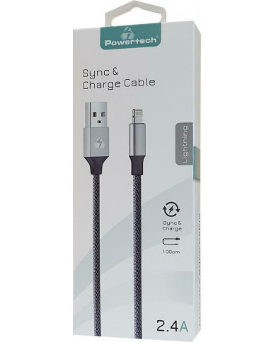 Powertech Braided USB to Lightning Cable Γκρι 1m Powertech Braided USB to Lightning Cable Γκρι 1m