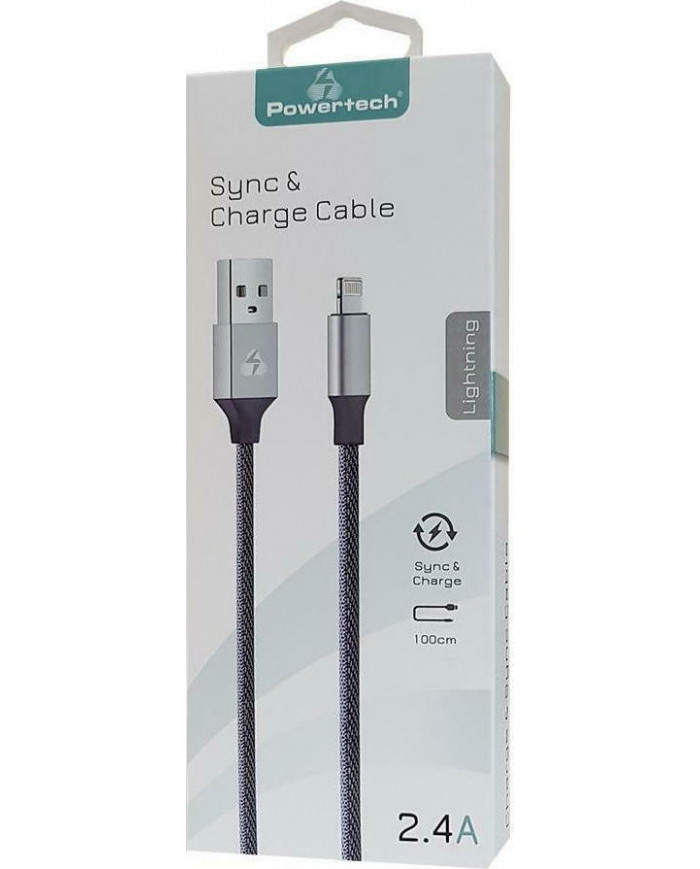 Powertech Braided USB to Lightning Cable Γκρι 1m