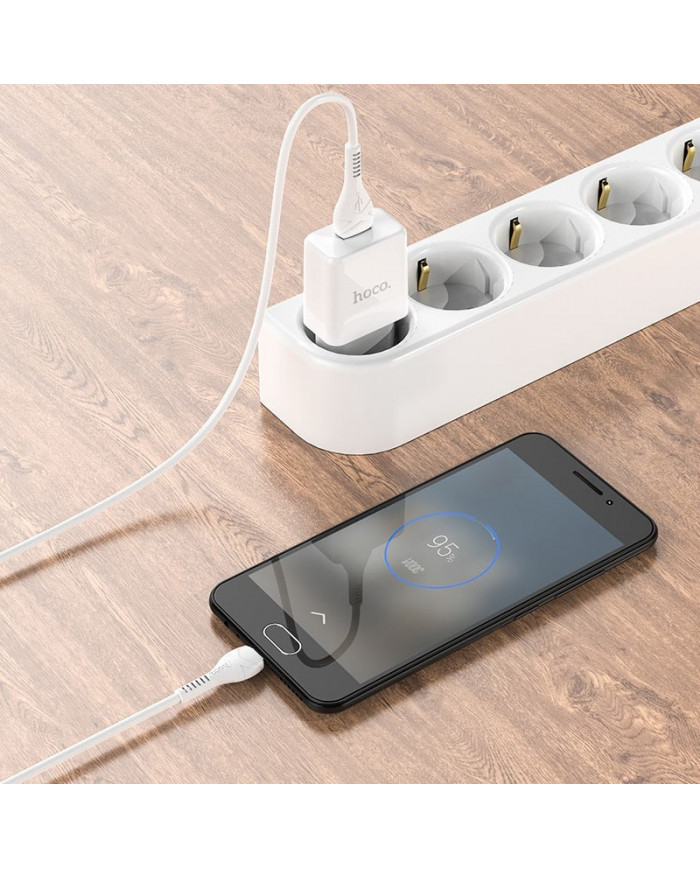 Φορτιστής Ταξιδίου Hoco N9 Especial με Έξοδο Φόρτισης USB 5V 2.1A Λευκός με Καλώδιο Micro-USB 1μ
