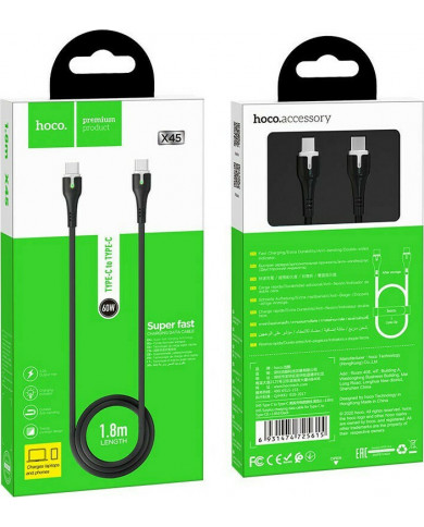 Hoco X45 Surplus LED / Regular USB 2.0 Cable USB-C male - USB-C male Μαύρο 1.8m Hoco X45 Surplus LED / Regular USB 2.0 Cable USB-C male - USB-C male Μαύρο 1.8m