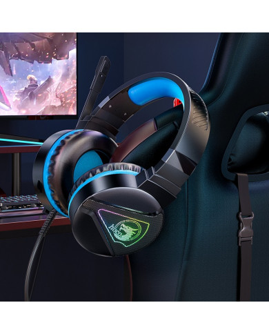 Ακουστικά Stereo Gaming Hoco W104 Drift με Ανταπτορα 2 σε 1 3.5mm και USB, Μικρόφωνο, RGB Φωτισμό, 2μ Μήκος Καλοδίου Μπλέ