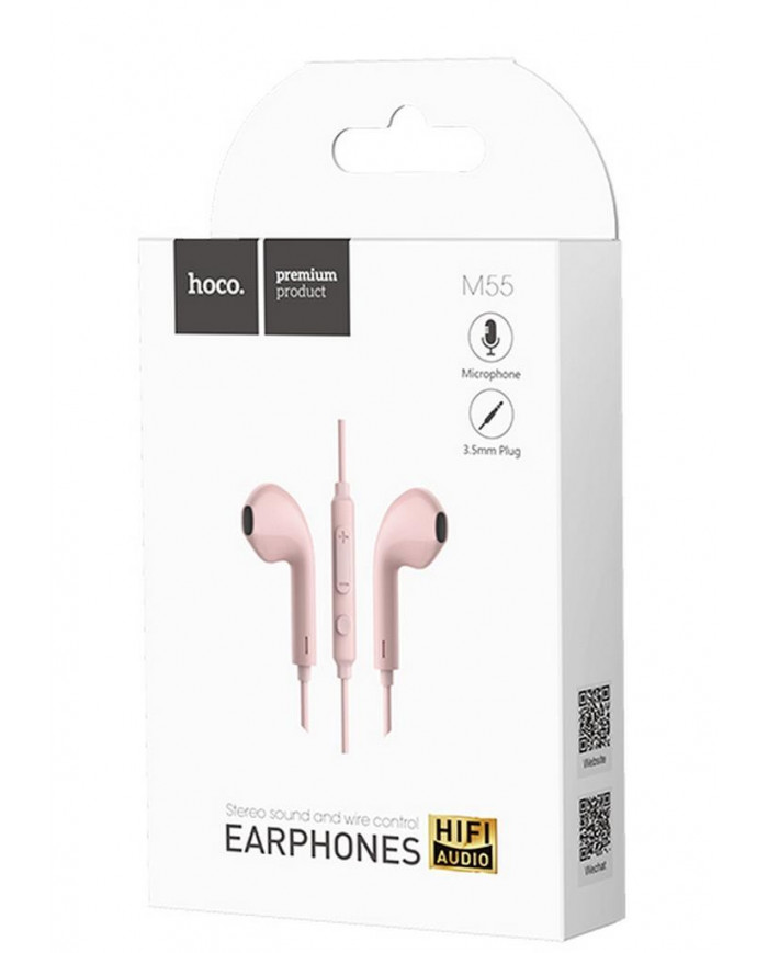 Hands Free Hoco M55 Earphones Stereo 3.5 mm Ροζ με Μικρόφωνο και Πλήκτρο Λειτουργίας