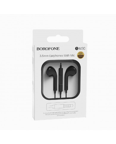 Hands Free Borofone BM30 Original Series Stereo 3.5 mm Μαύρα με Μικρόφωνο και Πλήκτρο Λειτουργίας