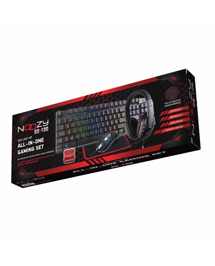Gaming Set Noozy GS-100 που αποτελείται από Gaming Ακουστικά με Μικρόφωνο, 4D Ποντίκι, LED Πληκτρολόγιο και Mousepad