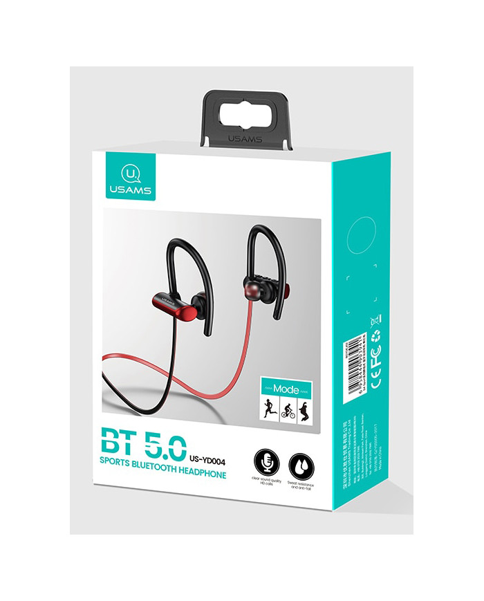 USAMS Bluetooth earphones US-YD004, BT 5.0, 90mAh, κόκκινο-μαύρο