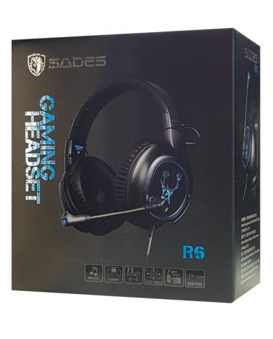 SADES gaming headset SA-R6, USB, 50mm, 7.1CH, LED, μαύρο