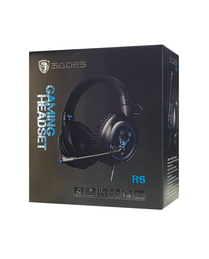 SADES gaming headset SA-R6, USB, 50mm, 7.1CH, LED, μαύρο