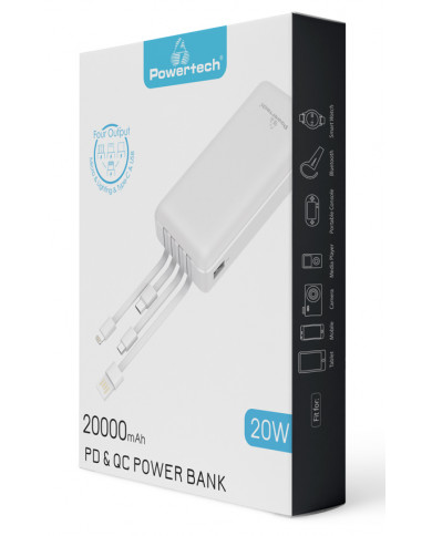 POWERTECH Power Bank PT-979 20000mAh, 4x Output, PD 20W & QC 18W, λευκό POWERTECH Power Bank PT-979 20000mAh, 4x Output, PD 20W & QC 18W, λευκό