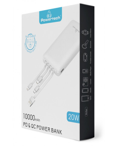 POWERTECH Power Bank PT-980 10000mAh, 4x Output, PD 20W & QC 18W, λευκό POWERTECH Power Bank PT-980 10000mAh, 4x Output, PD 20W & QC 18W, λευκό