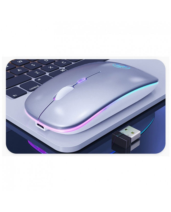 Ασύρματο Ποντίκι iMICE E-1300 1600dpi 2.4Ghz με 4 Κουμπιά Ασημί και Led Φωτισμό USB Dongle