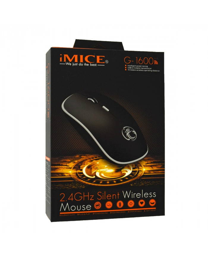 Ασύρματο Ποντίκι iMICE G-1600 1600cpi με 4 Κουμπιά και Αθόρυβη Λειτουργία Μαύρο
