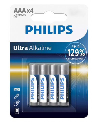 PHILIPS Ultra αλκαλικές μπαταρίες LR03E4B/10, AAA LR03 1.5V, 4τμχ PHILIPS Ultra αλκαλικές μπαταρίες LR03E4B/10, AAA LR03 1.5V, 4τμχ