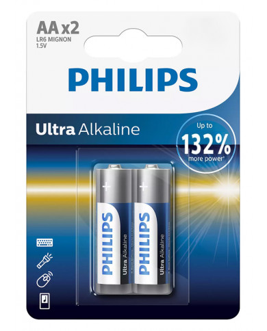 PHILIPS Ultra αλκαλικές μπαταρίες LR6E2B/10, AA LR6 1.5V, 2τμχ PHILIPS Ultra αλκαλικές μπαταρίες LR6E2B/10, AA LR6 1.5V, 2τμχ