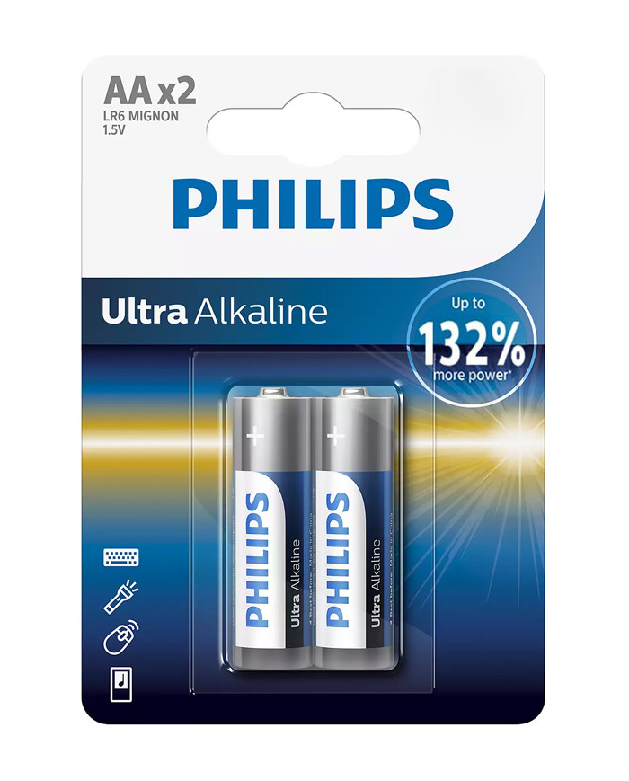 PHILIPS Ultra αλκαλικές μπαταρίες LR6E2B/10, AA LR6 1.5V, 2τμχ