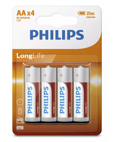 PHILIPS LongLife Zinc chloride μπαταρίες R6L4B/10 AA R6 Mignon, 4τμχ PHILIPS LongLife Zinc chloride μπαταρίες R6L4B/10 AA R6 Mignon, 4τμχ