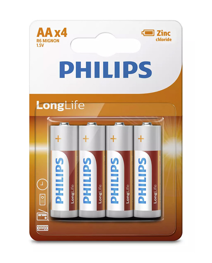 PHILIPS LongLife Zinc chloride μπαταρίες R6L4B/10 AA R6 Mignon, 4τμχ