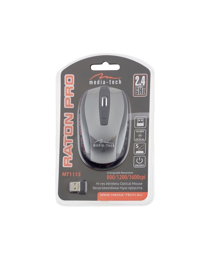 Ασύρματο Ποντίκι Media-Tech Raton Pro MT1113T 1600cpi με 5 Πλήκτρα Μαύρο-Γκρι