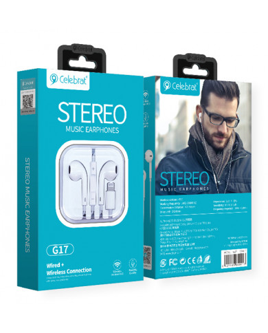 CELEBRAT earphones με μικρόφωνο G17, Lightning, 1.2m, λευκά CELEBRAT earphones με μικρόφωνο G17, Lightning, 1.2m, λευκά