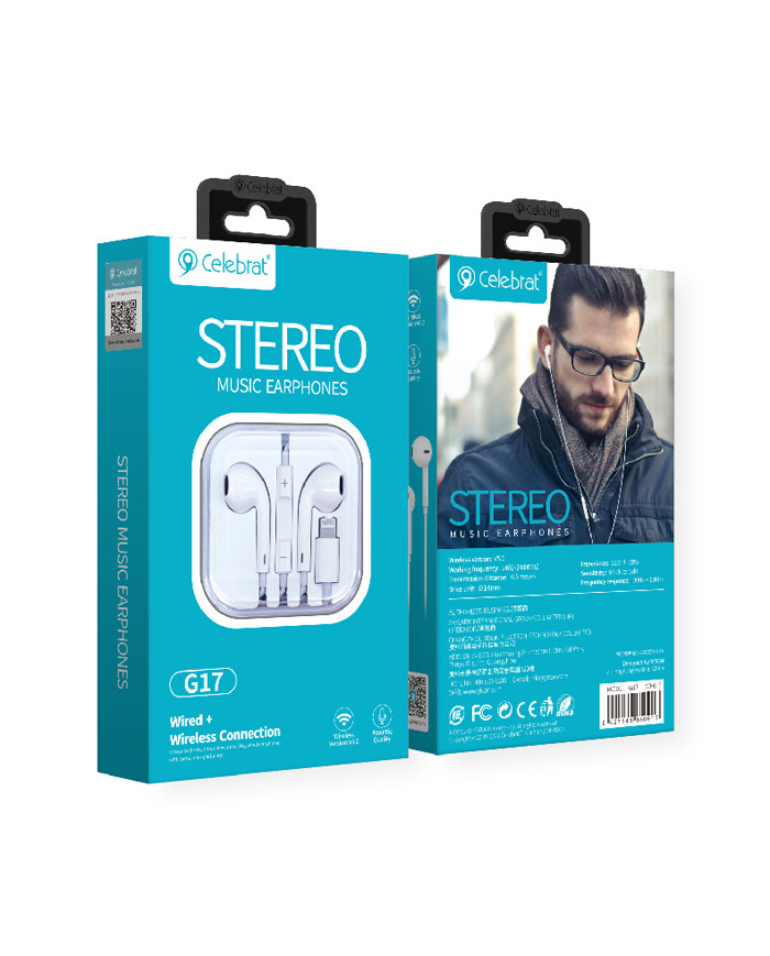 CELEBRAT earphones με μικρόφωνο G17, Lightning, 1.2m, λευκά