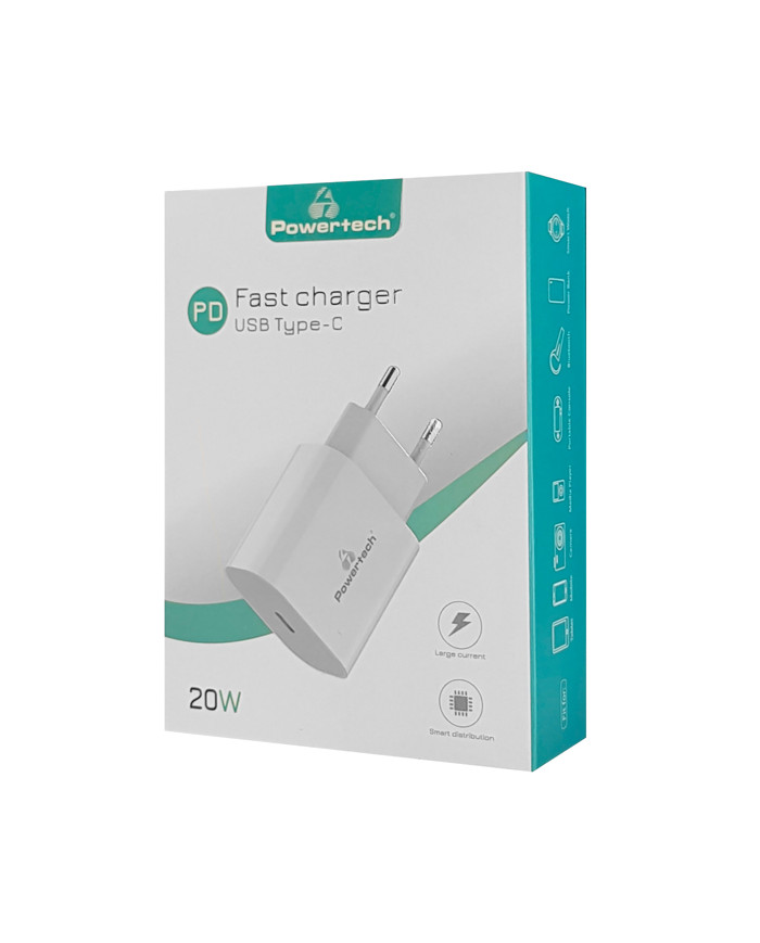 POWERTECH Φορτιστής Τοίχου PT-923, 1x USB Type-C, PD 20W, 3A, λευκός POWERTECH Φορτιστής Τοίχου PT-923, 1x USB Type-C, PD 20W, 3A, λευκός