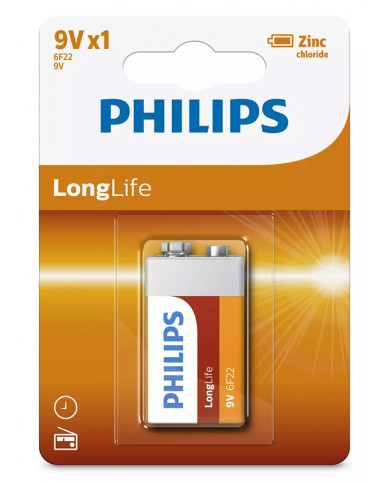 PHILIPS LongLife Zinc chloride μπαταρία  6F22 9V, 1τμχ PHILIPS LongLife Zinc chloride μπαταρία  6F22 9V, 1τμχ