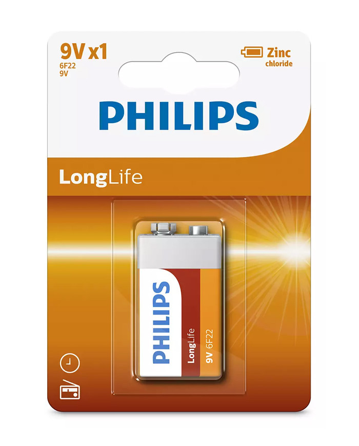 PHILIPS LongLife Zinc chloride μπαταρία  6F22 9V, 1τμχ