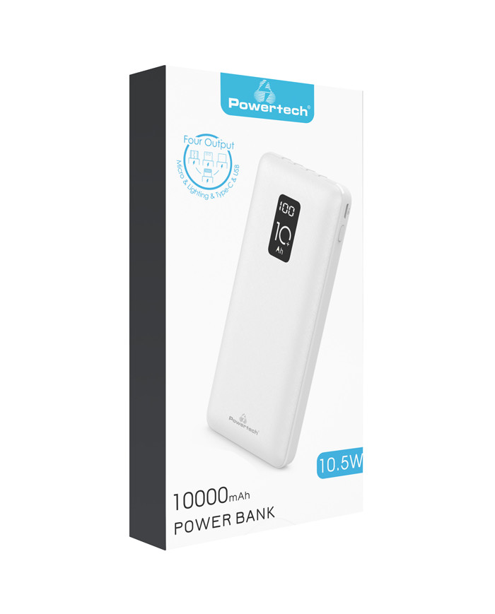 POWERTECH power bank PT-1003 10000mAh, 4x output, 10.5W, λευκό