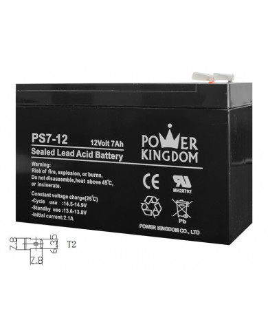 POWER KINGDOM μπαταρία μολύβδου , 12Volt 7Ah, T2 POWER KINGDOM μπαταρία μολύβδου , 12Volt 7Ah, T2
