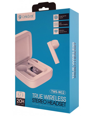 CELEBRAT earphones με θήκη φόρτισης W12, True Wireless, λευκά CELEBRAT earphones με θήκη φόρτισης W12, True Wireless, λευκά