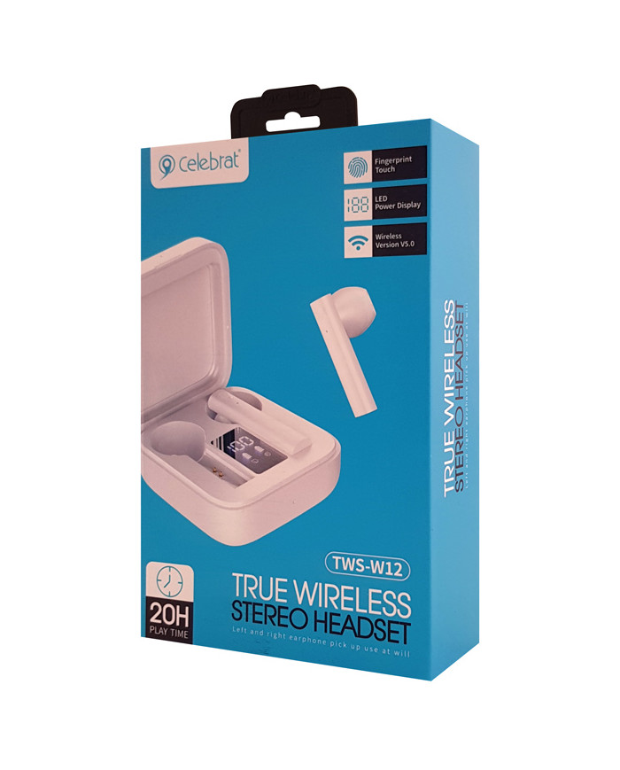 CELEBRAT earphones με θήκη φόρτισης W12, True Wireless, λευκά