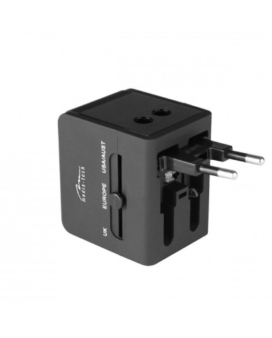 Παγκόσμιος Αντάπτορας Ρεύματος και Φορτιστής Media-Tech MT6208 με EU, USA, UK Plug και 2 USB Θύρες 2.1A με Ενδείξεις LED Μαύρος