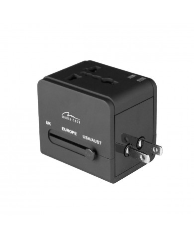 Παγκόσμιος Αντάπτορας Ρεύματος και Φορτιστής Media-Tech EU, USA, UK Plug και 2 USB Θύρες 2.1A με Ενδείξεις LED Μαύρος