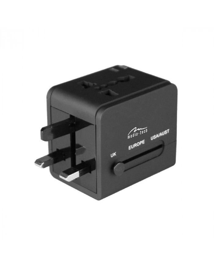 Παγκόσμιος Αντάπτορας Ρεύματος και Φορτιστής Media-Tech EU, USA, UK Plug και 2 USB Θύρες 2.1A με Ενδείξεις LED Μαύρος
