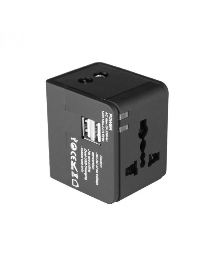 Παγκόσμιος Αντάπτορας Ρεύματος και Φορτιστής Media-Tech EU, USA, UK Plug και 2 USB Θύρες 2.1A με Ενδείξεις LED Μαύρος